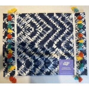 Wild Sage Amelia Blue/white Tie-dye Set Of 2 Placemats New With Tags 14in x 19in